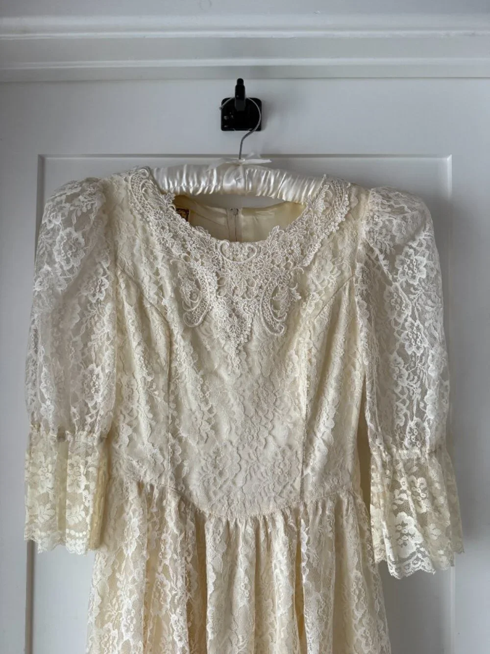 VTG 70s Gunne Sax Ivory Lace Dress Romantic Prairie Victorian Bridal Sz 7 - Picture 7 of 12